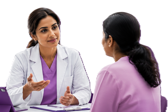 An AIROC oncologist explaining a treatment plan to a patient