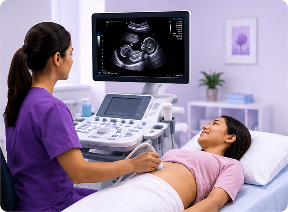 Sonographer performing a pregnancy ultrasound scan